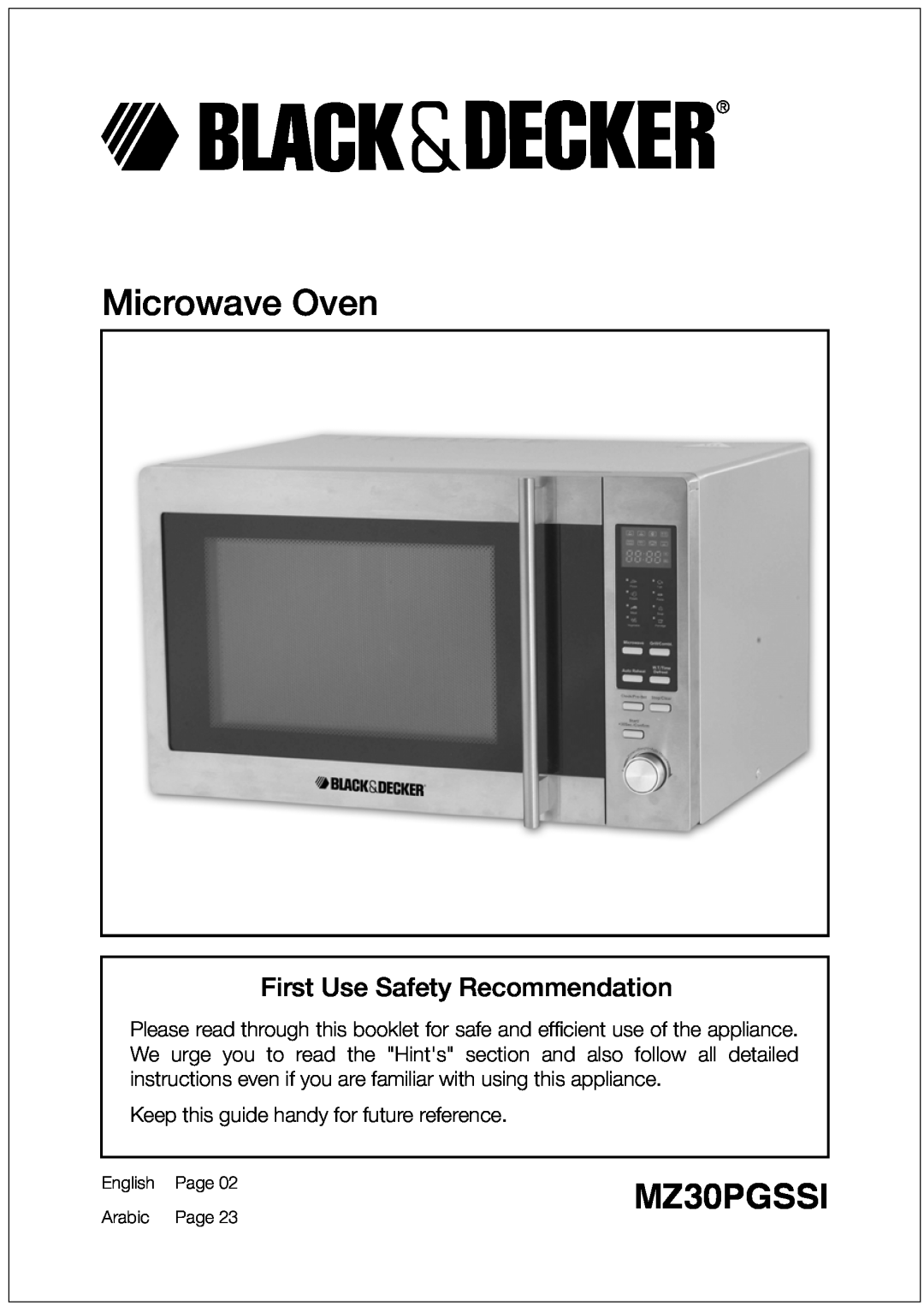 Black & Decker MZ30PGSSI manual Microwave Oven, First Use Safety Recommendation 