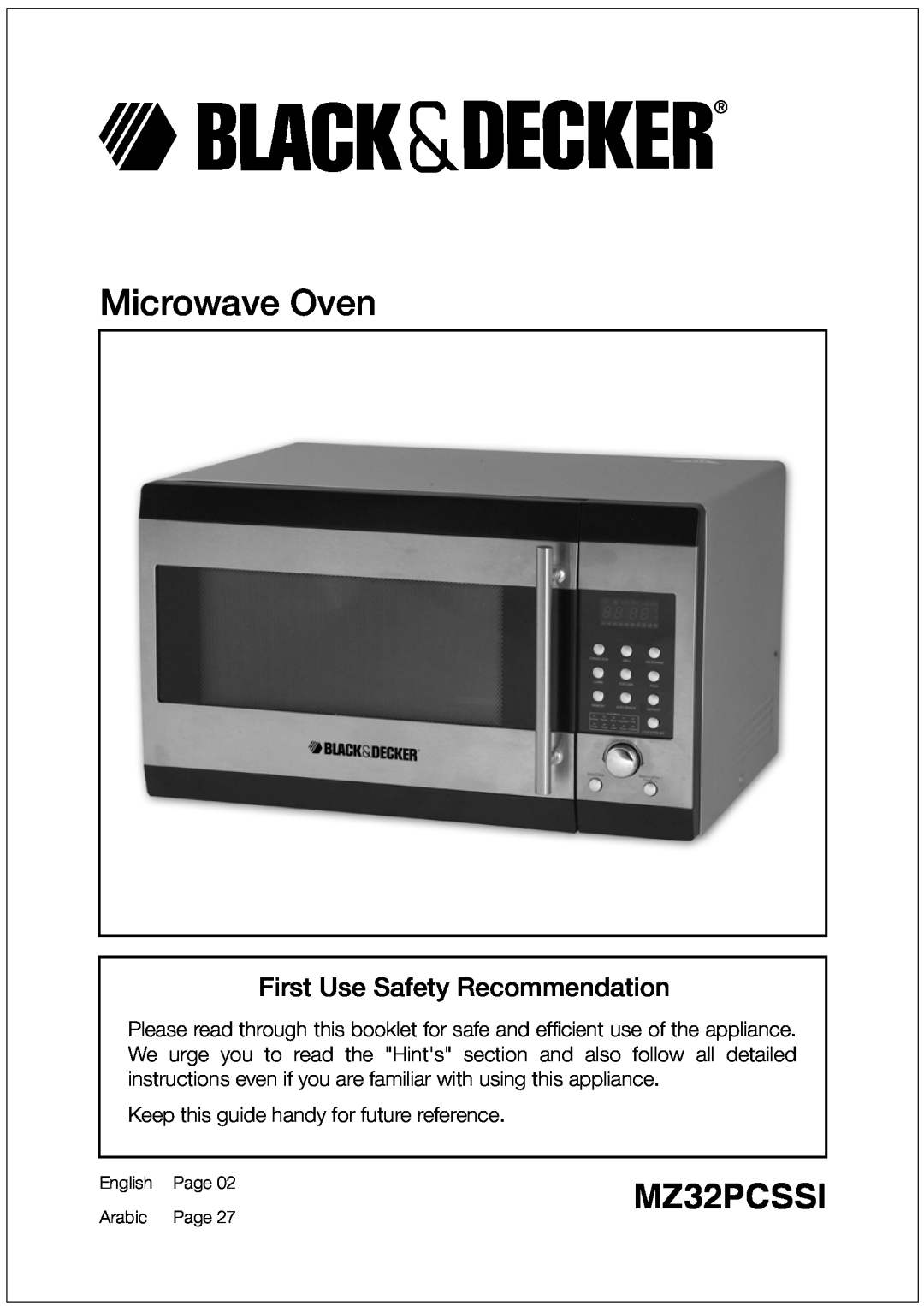 Black & Decker MZ32PCSSI manual Microwave Oven, First Use Safety Recommendation 