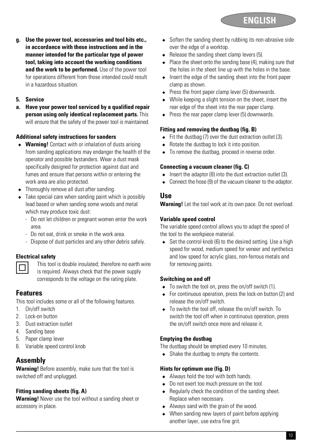 Black & Decker N SS1000 instruction manual Features, Assembly, Use 