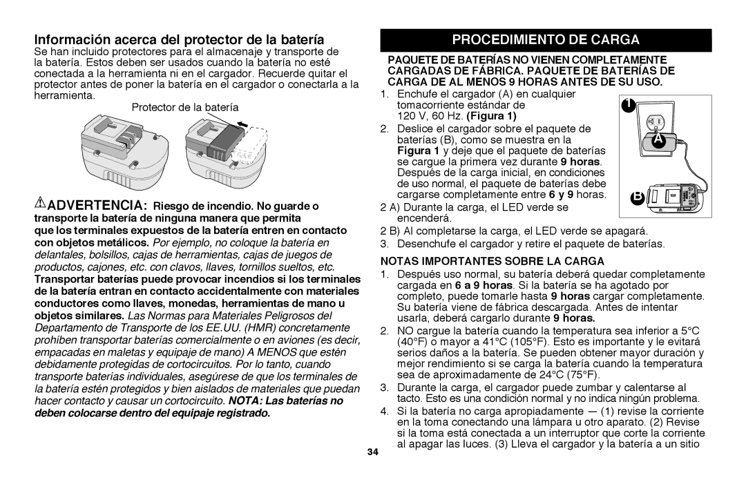 Black & Decker NHT2218 instruction manual Procedimiento de carga, Notas Importantes Sobre LA Carga 