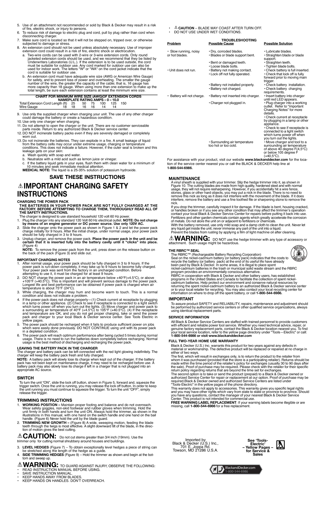 Black & Decker NHT518L, NHT518G instruction manual Switch, Trimming Instructions, Maintenance 