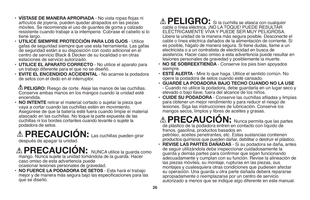 Black & Decker NHT518 instruction manual Guarde LA Podadora Bajo Techo Cuando no LA USE 