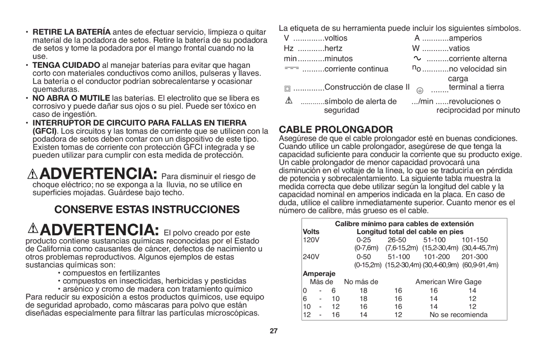 Black & Decker NHT518 instruction manual Cable Prolongador 