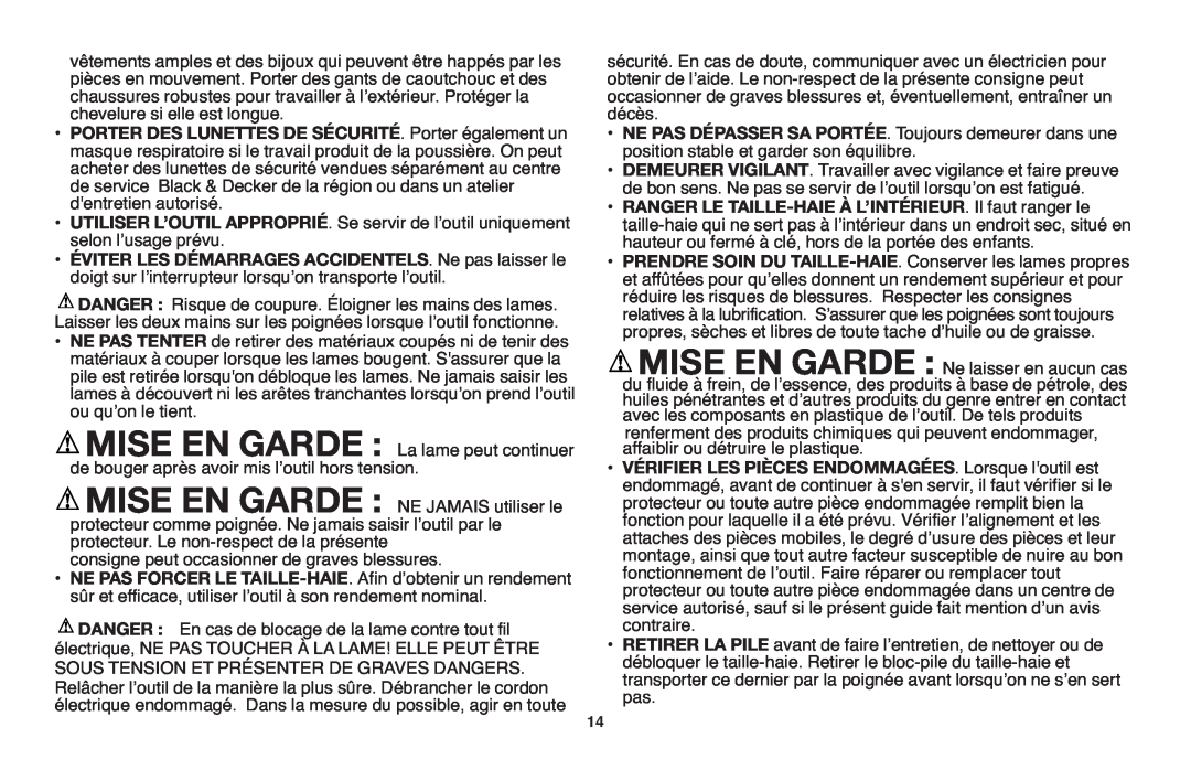 Black & Decker NHT518 instruction manual PORTER DES LUNETTES DE SÉCURITÉ. Porter également un 