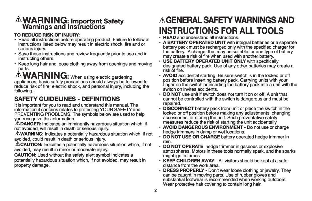 Black & Decker NHT518 instruction manual WARNING Important Safety Warnings and Instructions, Instructions For All Tools 