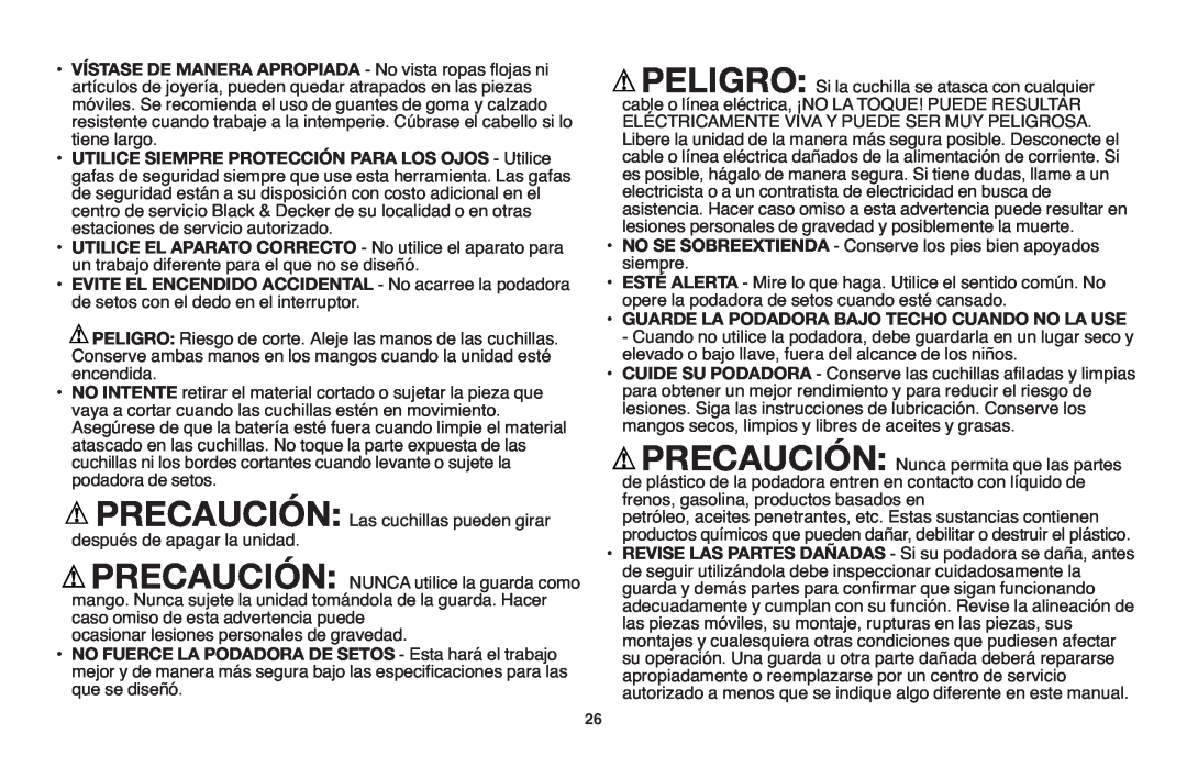 Black & Decker NHT518 instruction manual VÍSTASE DE MANERA APROPIADA - No vista ropas flojas ni 