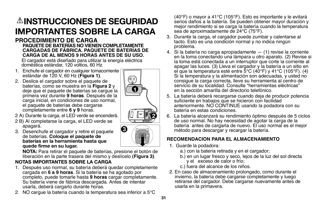 Black & Decker NHT518 instruction manual Instruccionesde Seguridad, Importantes Sobre La Carga, Procedimiento De Carga 