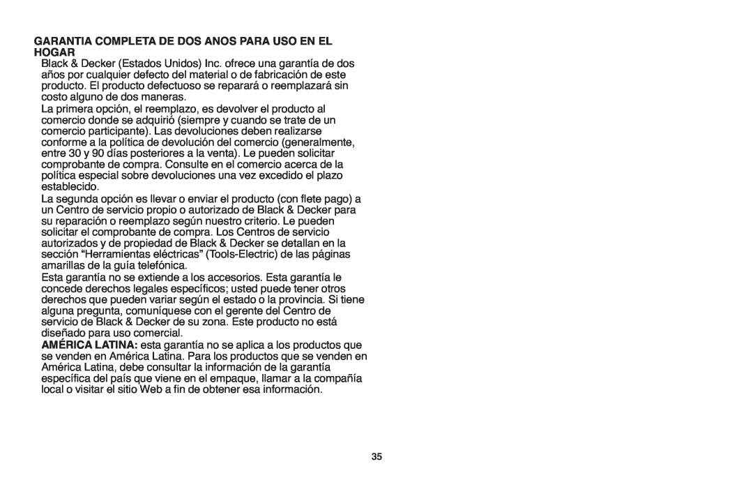 Black & Decker NHT518 instruction manual Garantia Completa De Dos Anos Para Uso En El Hogar 