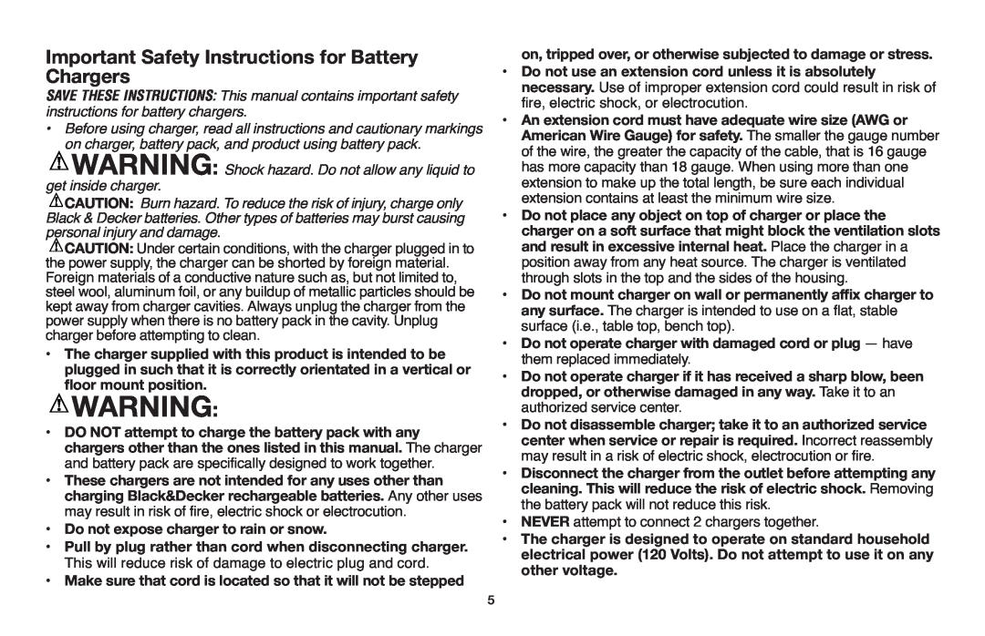 Black & Decker NHT518 Important Safety Instructions for Battery, Chargers, This manual contains important safety, Never 