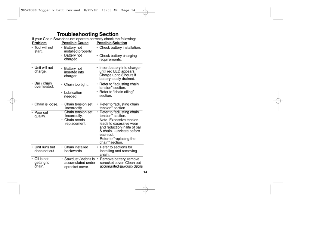 Black & Decker NLP1800, 90520380 instruction manual Troubleshooting Section, Problem Possible Cause Possible Solution 