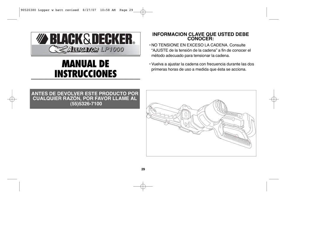 Black & Decker 90520380, NLP1800 instruction manual Manual DE Instrucciones 