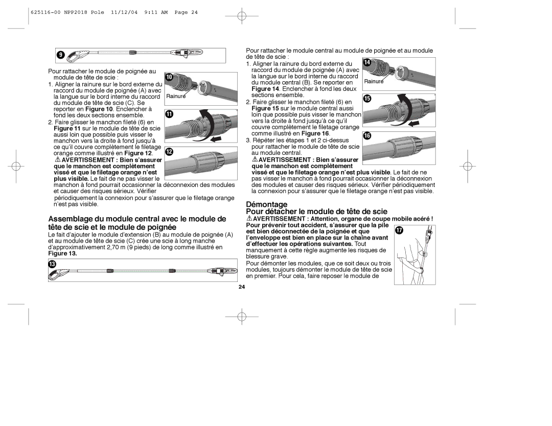 Black & Decker NPP2018R Démontage Pour détacher le module de tête de scie, Orange comme illustré en Figure 