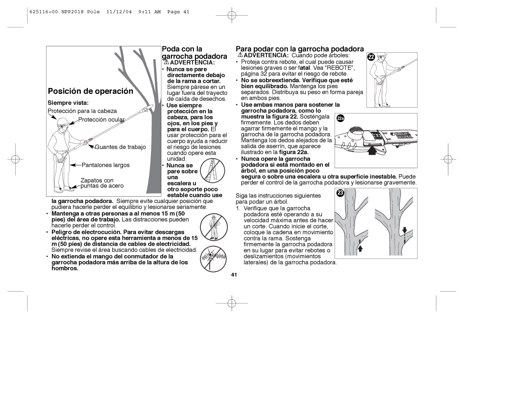 Black & Decker NPP2018R instruction manual Poda con la, Para podar con la garrocha podadora 