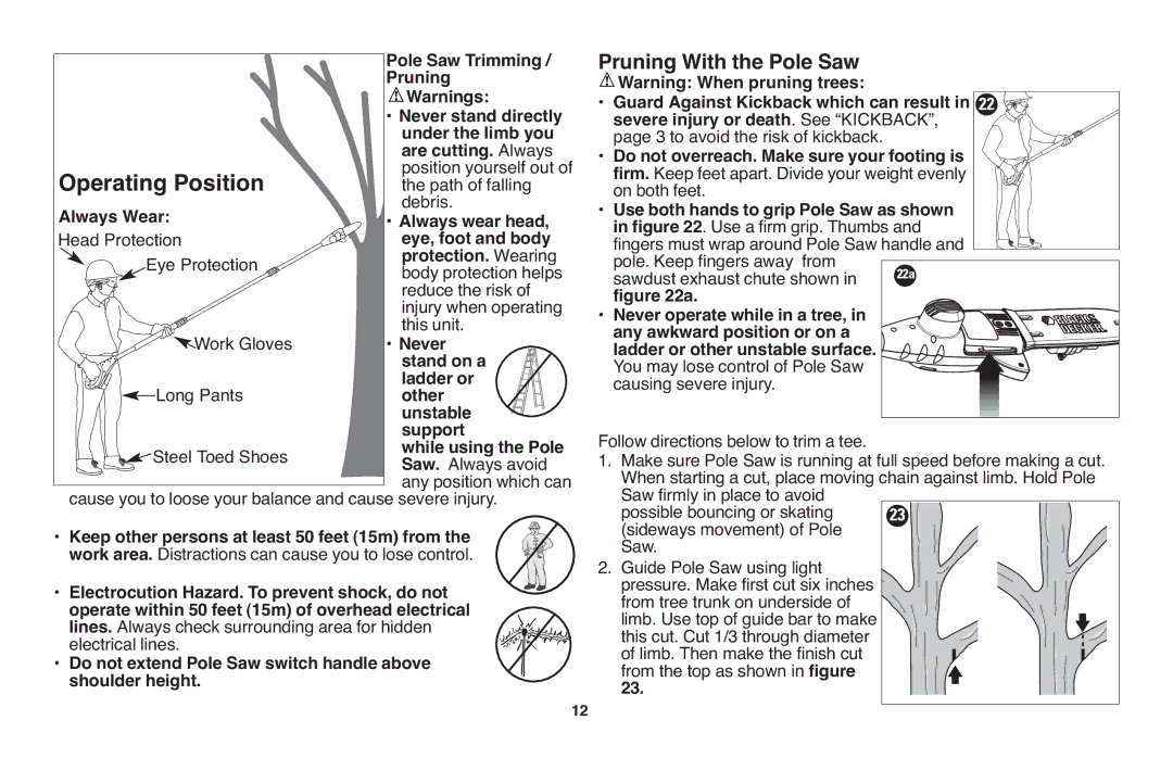 Black & Decker NPP2018 instruction manual Pruning With the Pole Saw 