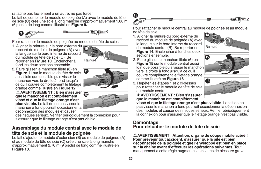 Black & Decker NPP2018 Assemblage du module central avec le module de, Tête de scie et le module de poignée 