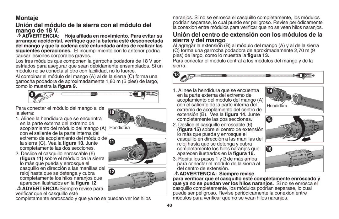 Black & Decker NPP2018 Con el saliente de la parte interna del, Lo más que pueda y enrosque el, Advertencia Siempre revise 