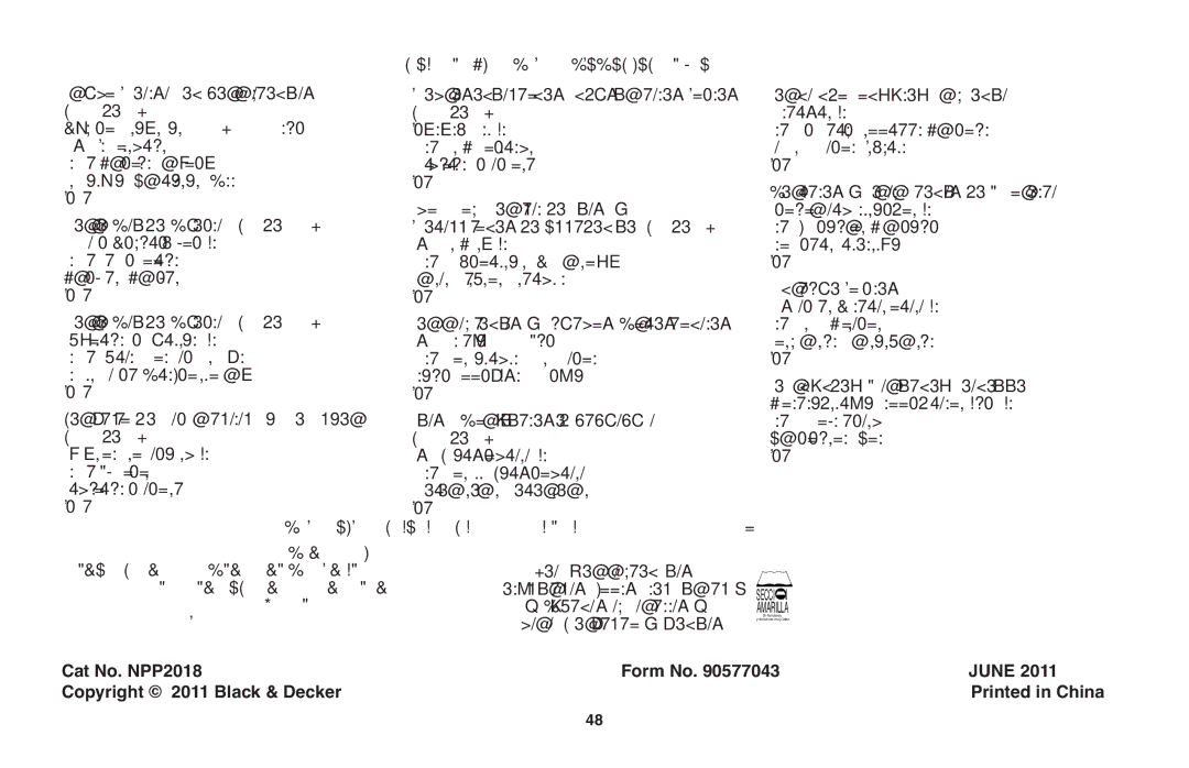 Black & Decker instruction manual Form No June Cat No. NPP2018 Copyright 2011 Black & Decker 