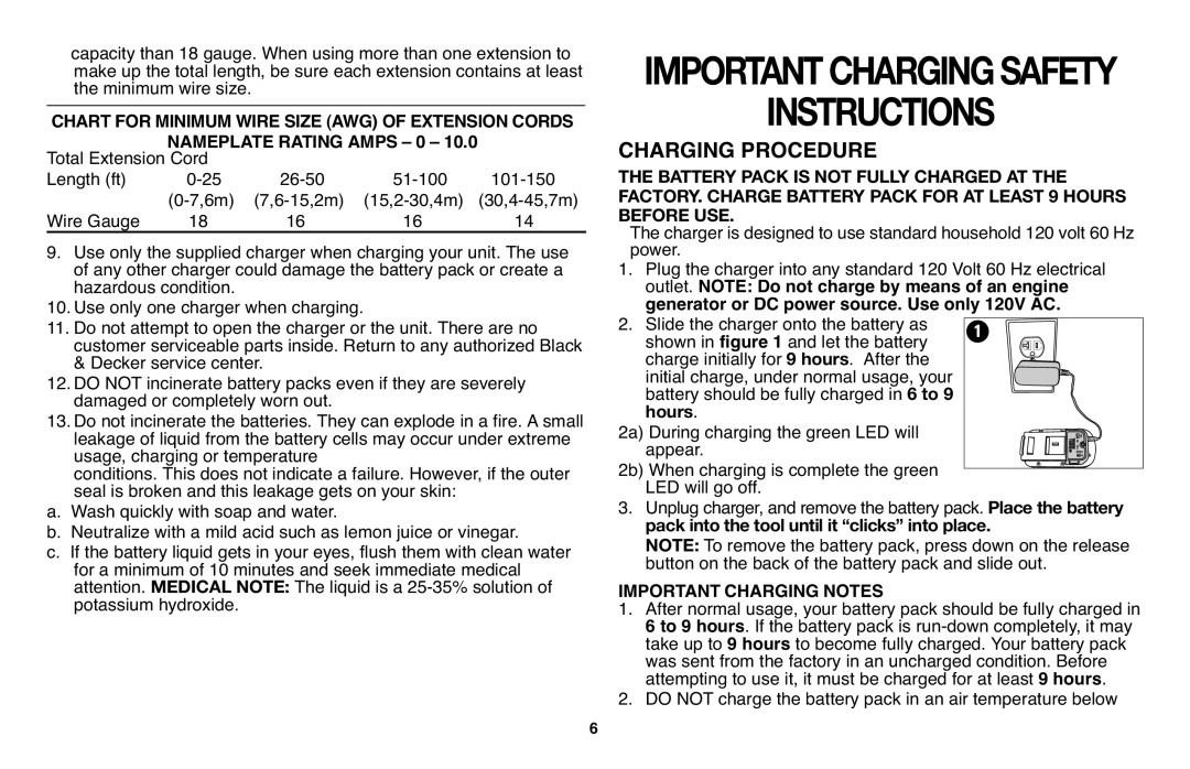 Black & Decker NPP2018 instruction manual Chart for Minimum Wire Size Awgof Extension Cords, Nameplate Rating Amps 0 