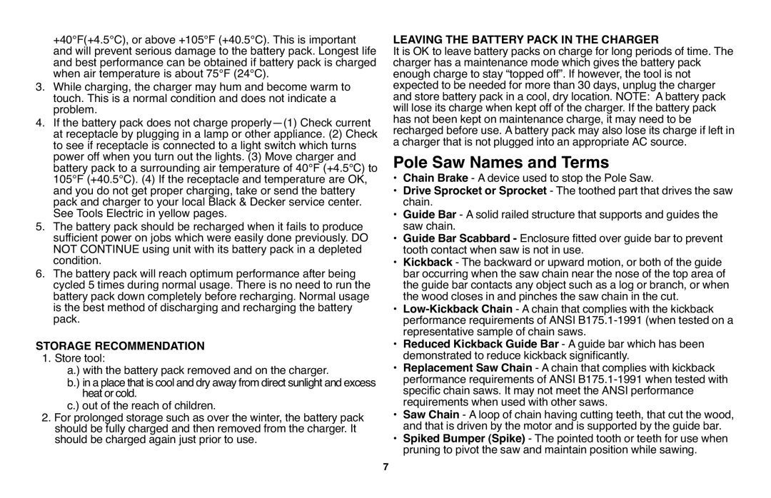 Black & Decker NPP2018 instruction manual Leaving the Battery Pack in the Charger, Storage Recommendation 