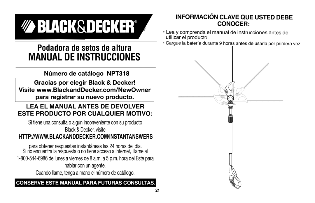 Black & Decker NPT318 instruction manual Manual DE Instrucciones 