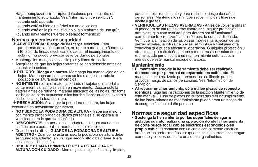 Black & Decker NPT318 instruction manual Normas de seguridad específicas, Mantenimiento 