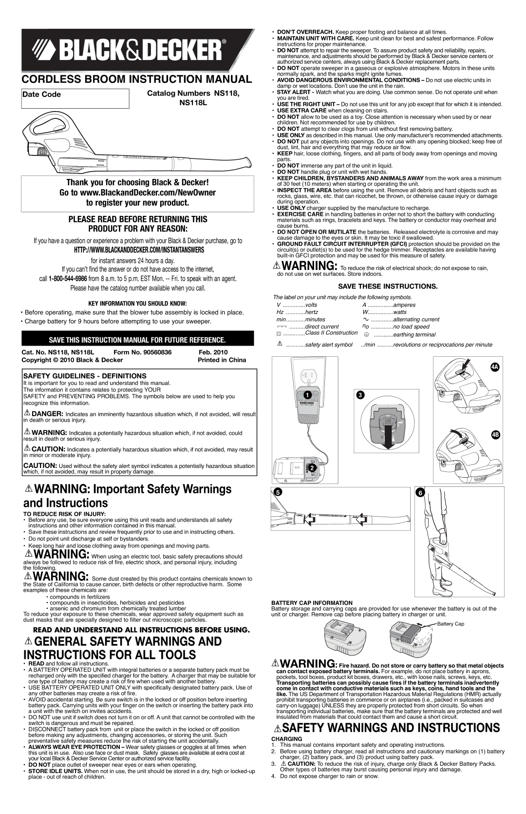 Black & Decker NS118L instruction manual Safety Warnings and Instructions, Safety Guidelines Definitions 