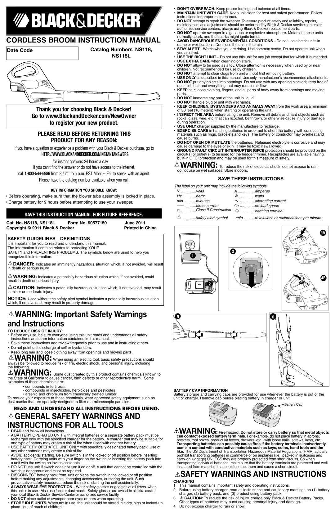 Black & Decker NS118 instruction manual Instructions for ALL Tools, Please have the catalog number available when you call 