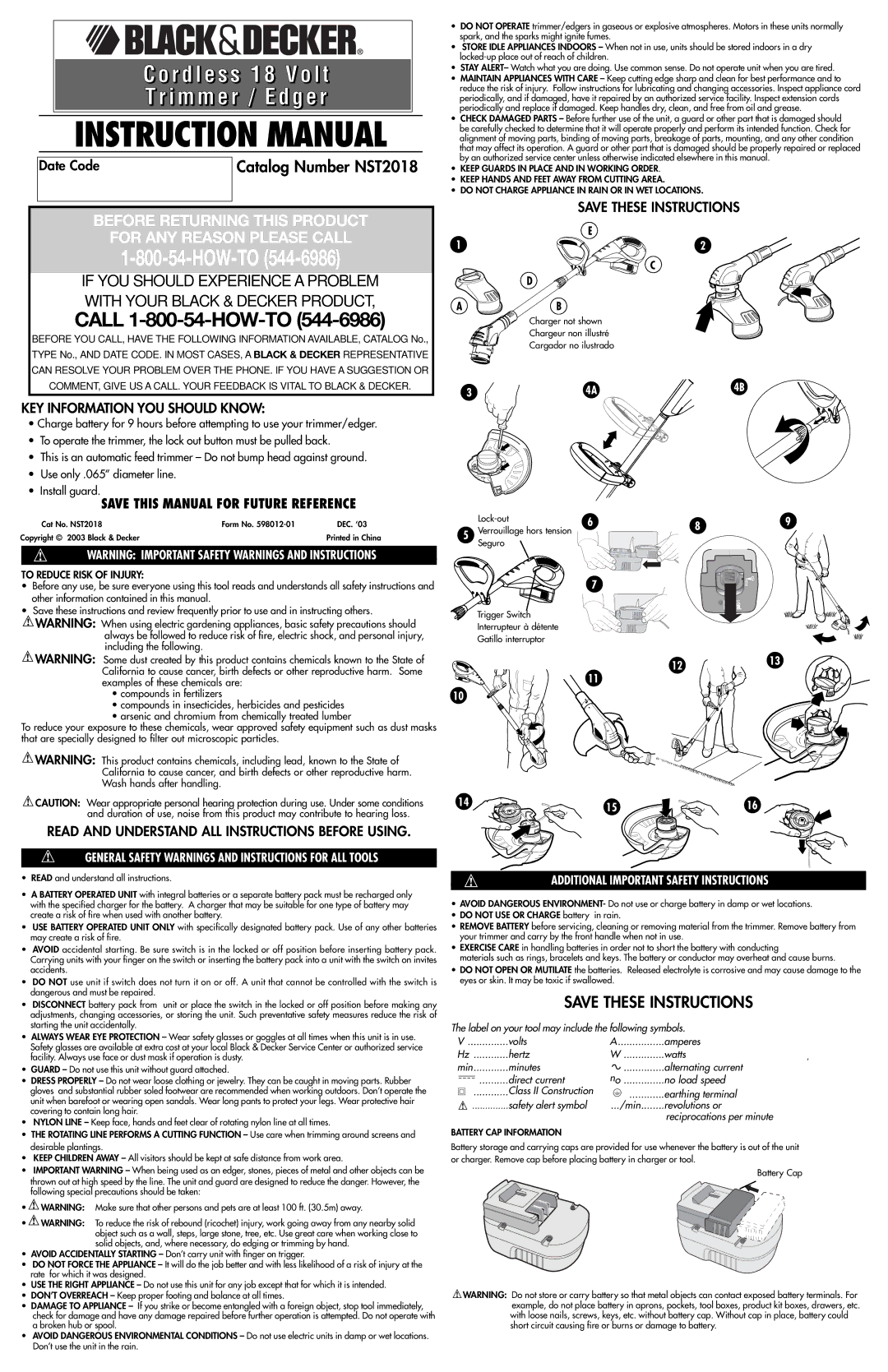 Black & Decker NST-2018 instruction manual KEY Information YOU should Know, Save this Manual for Future Reference 