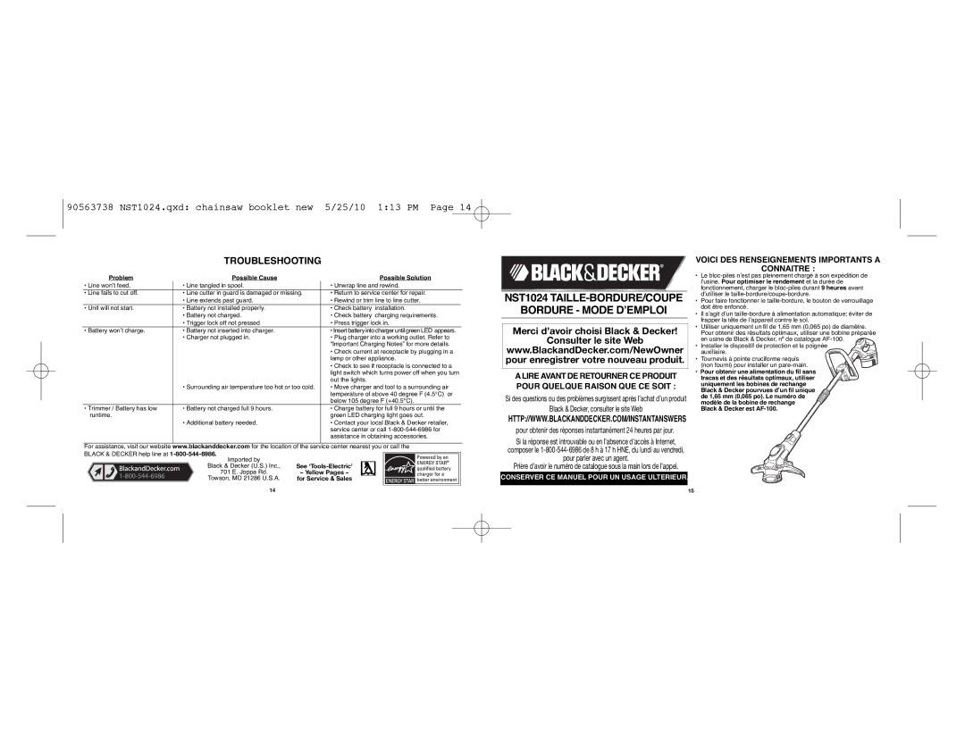 Black & Decker NST1024 instruction manual Merci d’avoir choisi Black & Decker Consulter le site Web 