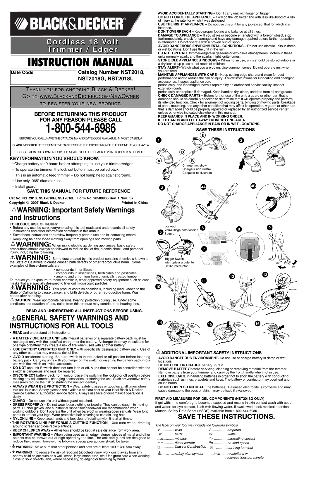 Black & Decker NST2018G, NST2018L, 90509965 instruction manual General Safety Warnings and Instructions for ALL Tools 