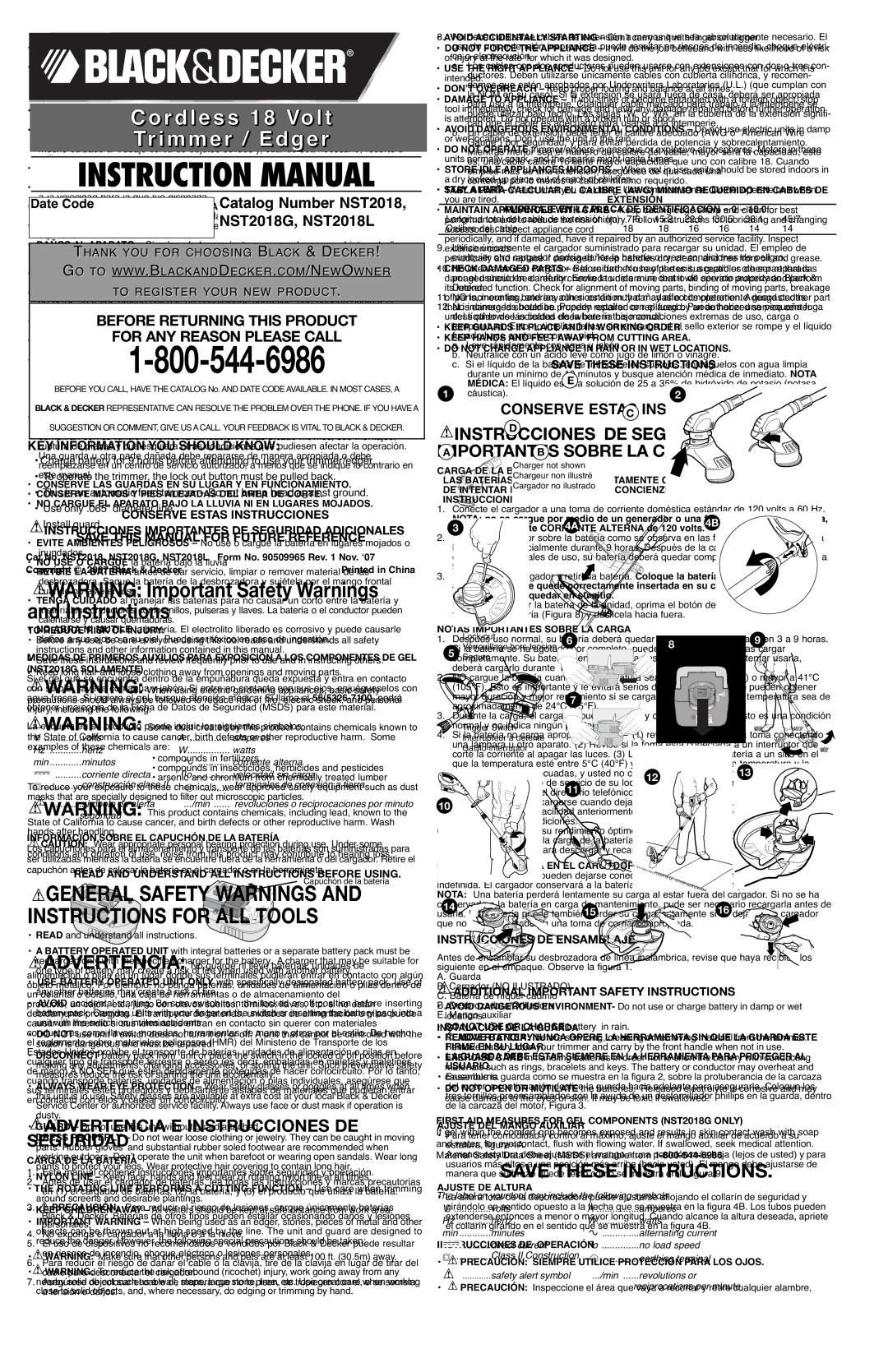 Black & Decker NST2018L Instrucciones DE Ensamblaje, Dejando LA Batería EN EL Cargador, Ajuste DEL Mango Auxiliar 