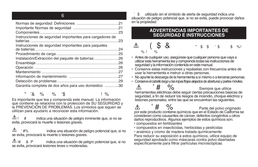 Black & Decker NSW18 Índice, Pautas DE SEGURIDAD/DEFINICIONES, Advertencias Importantes DE Seguridad E Instrucciones 