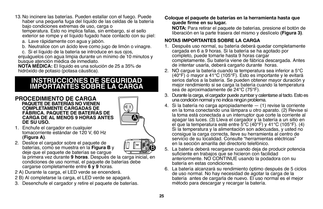 Black & Decker NSW18 instruction manual Procedimiento DE Carga, Figura a 