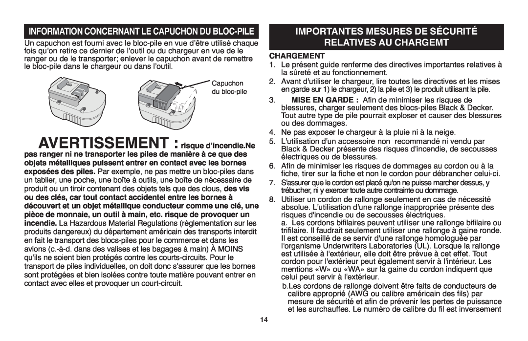 Black & Decker NSW18 instruction manual Importantes Mesures De Sécurité Chargementrelatives Au Chargemt 