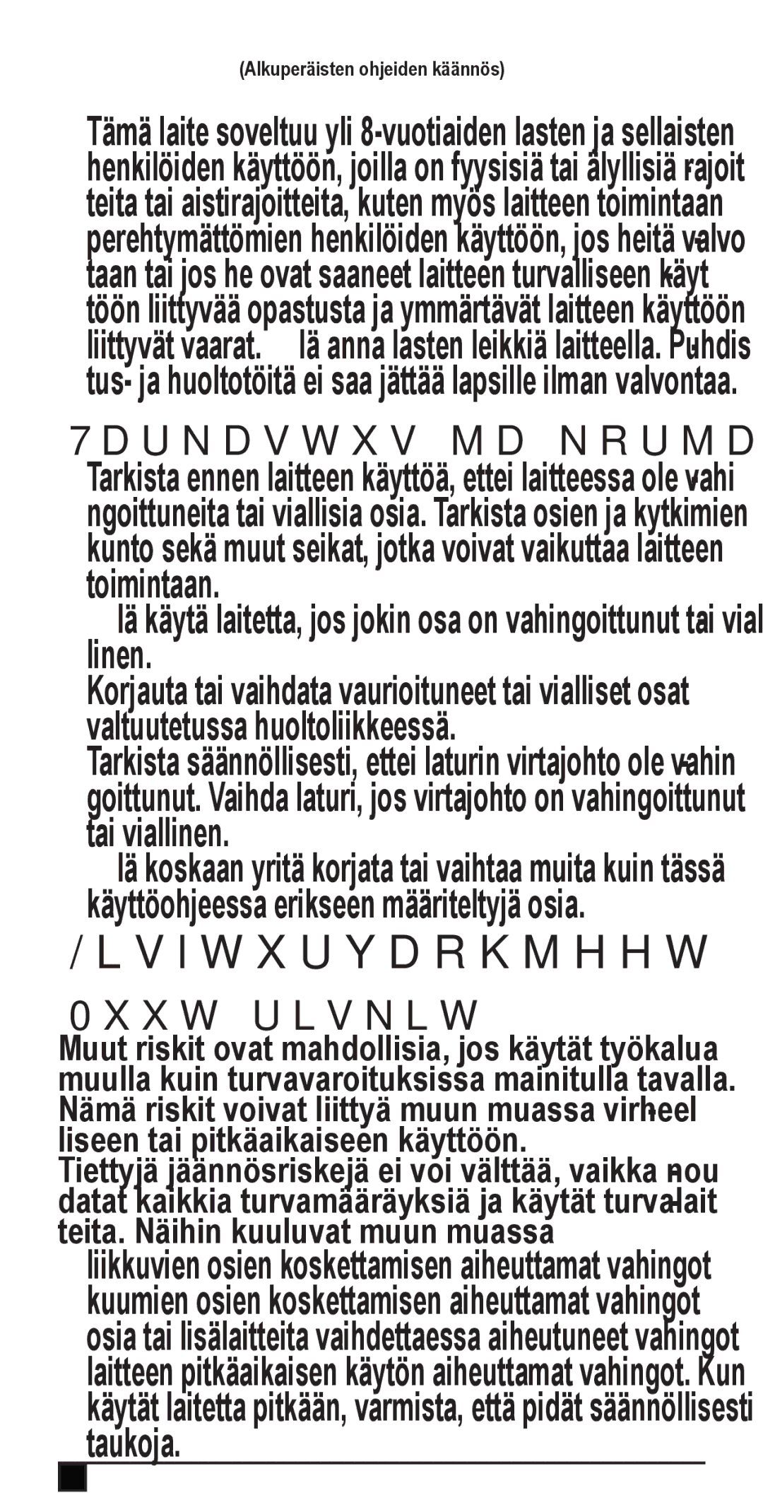 Black & Decker NW4820N, NV2420N, NV3610N, NV4820CN, NW3620N, NV3620N manual Lisäturvaohjeet, Tarkastus ja korjaus, Muut riskit 