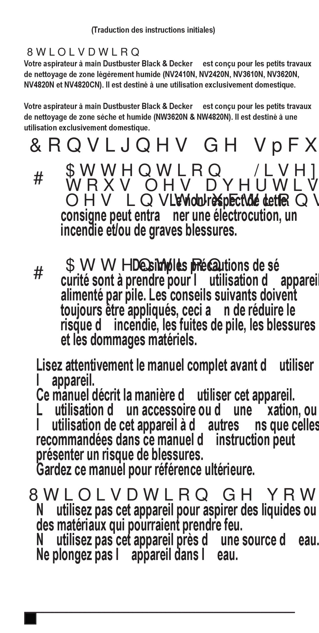 Black & Decker NW3620N Consignes de sécurité, Gardez ce manuel pour référence ultérieure, Utilisation de votre appareil 