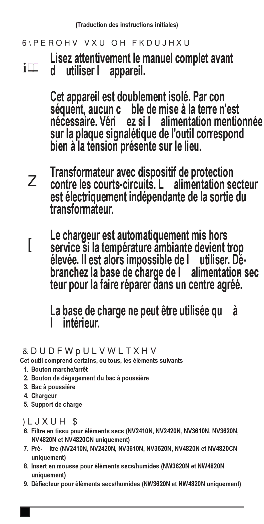 Black & Decker NV2420N, NW4820N, NV3610N manual $ La base de charge ne peut être utilisée qu’à l’intérieur, Caractéristiques 