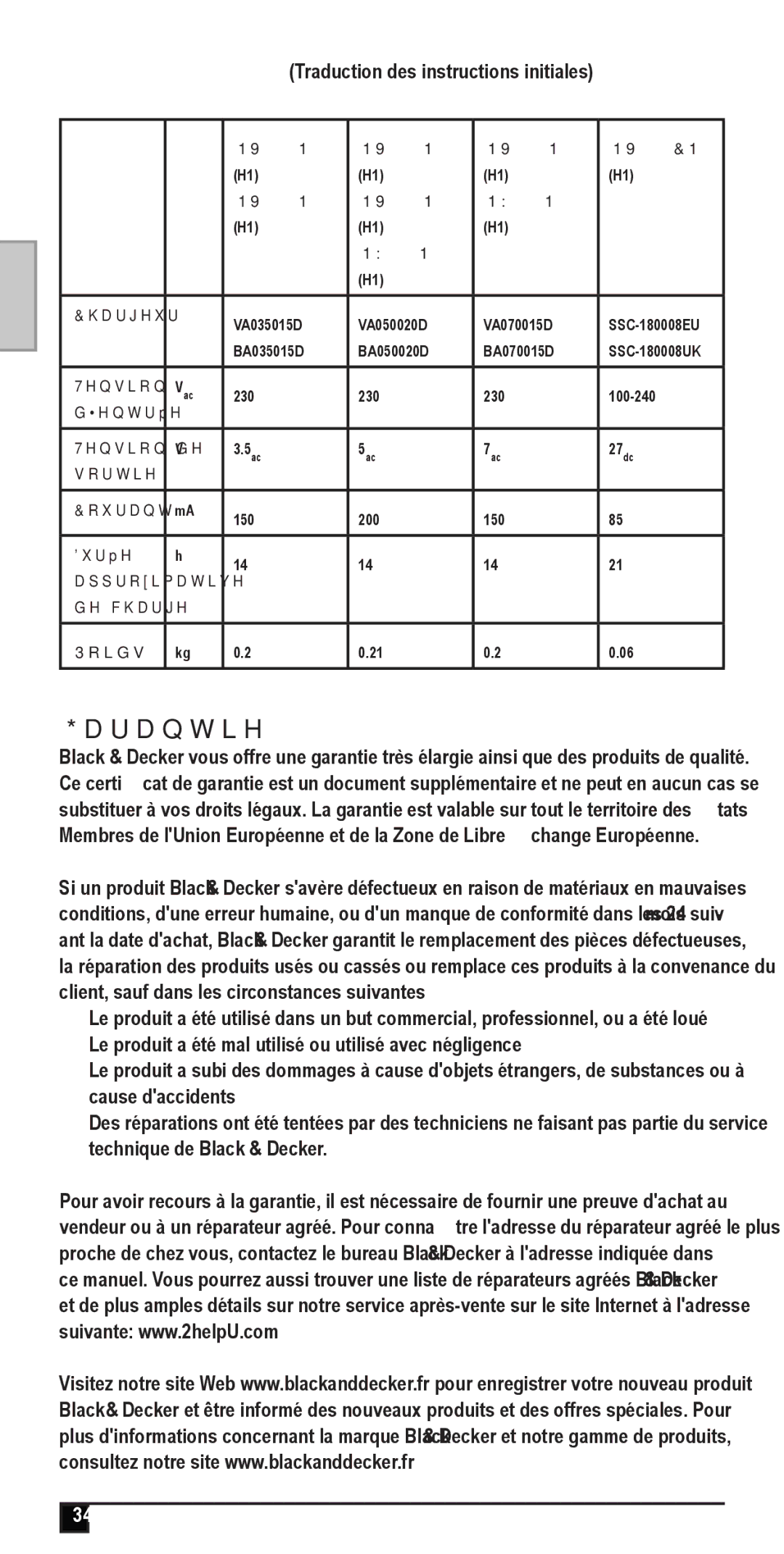 Black & Decker NV4820N, NW4820N, NV2420N, NV3610N, NV4820CN, NW3620N, NV3620N manual ’entrée Tension de 