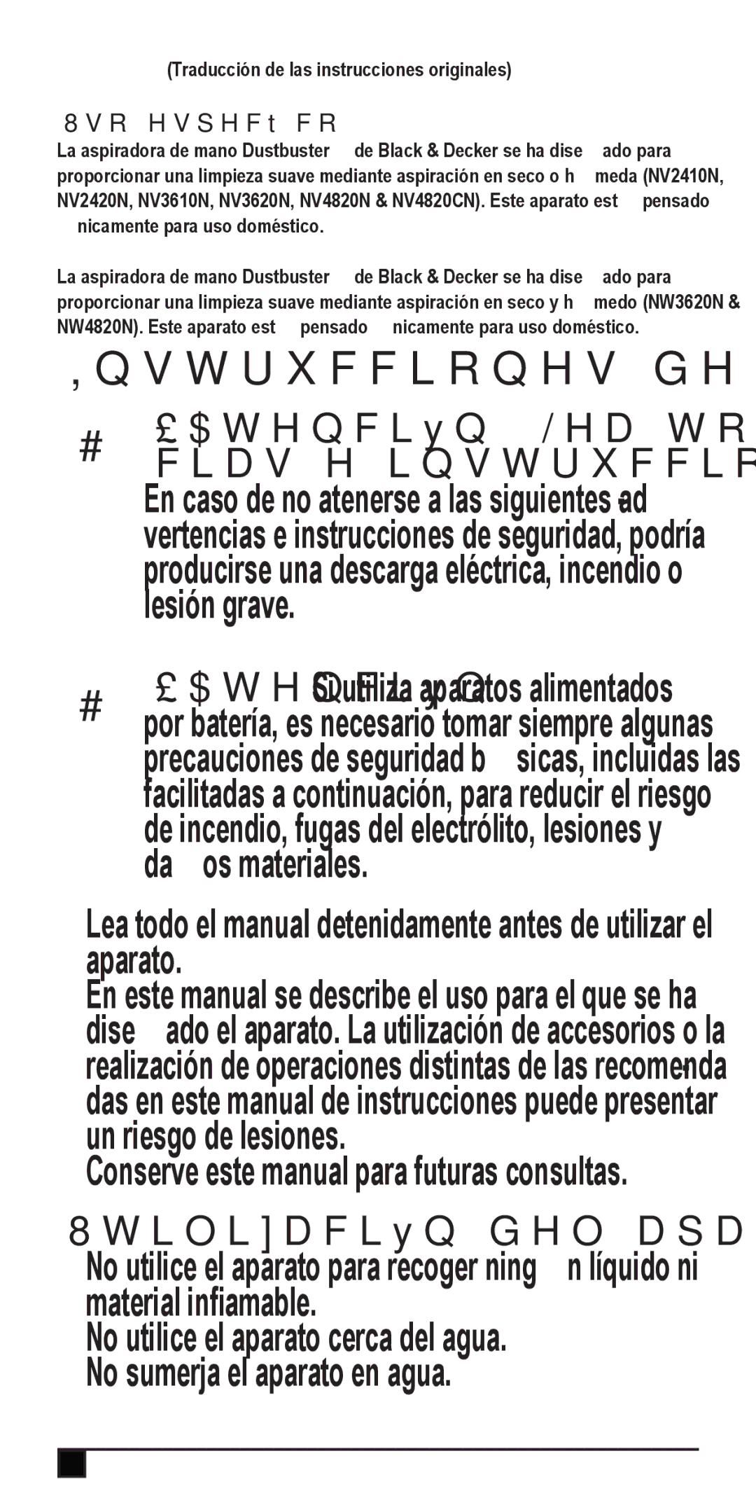 Black & Decker NV4820N, NW4820N, NV2420N, NV3610N manual Instrucciones de seguridad, Utilización del aparato, Uso específico 