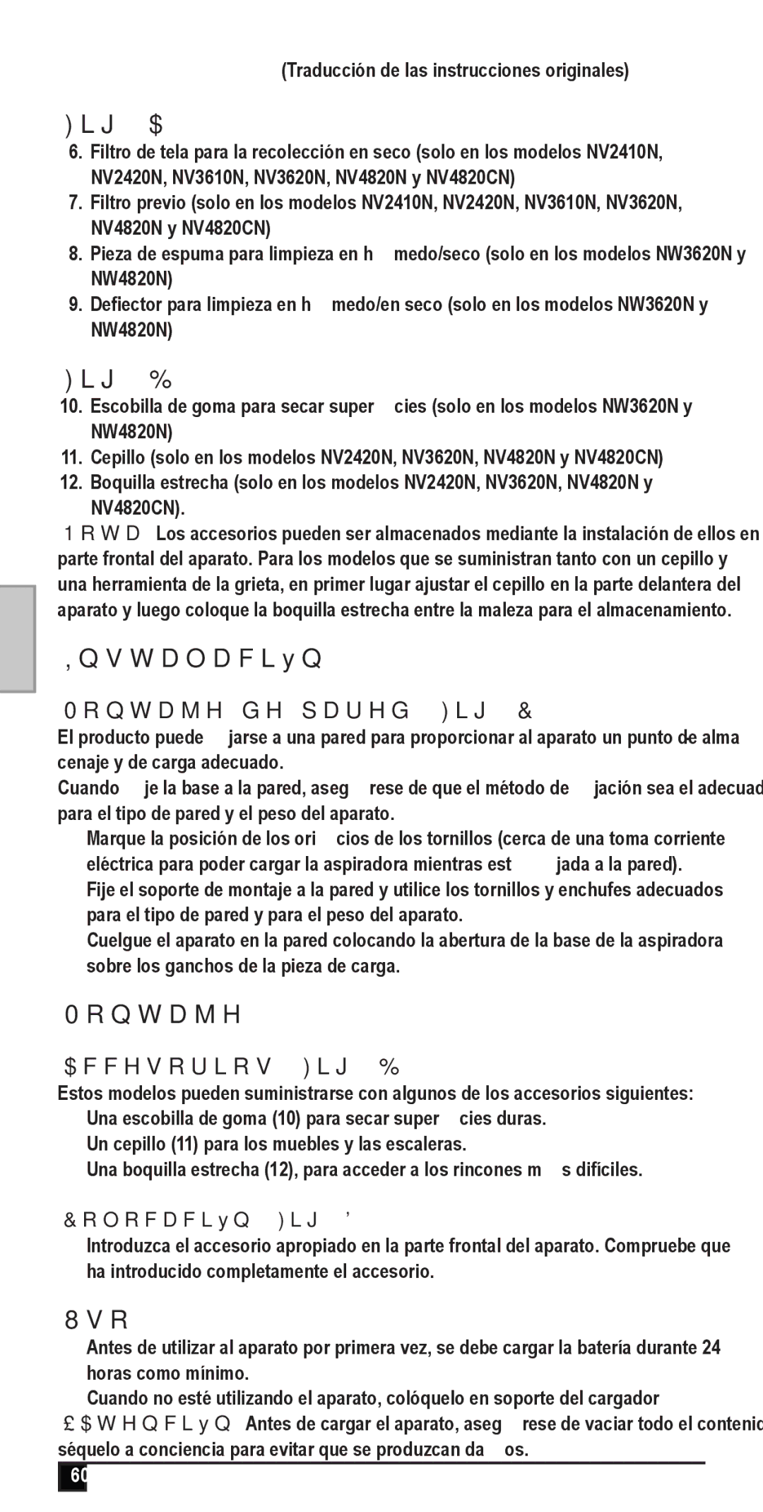 Black & Decker NW3620N, NW4820N, NV2420N, NV3610N, NV4820CN Instalación, Uso, Montaje de pared Fig. C, Accesorios Fig. B 