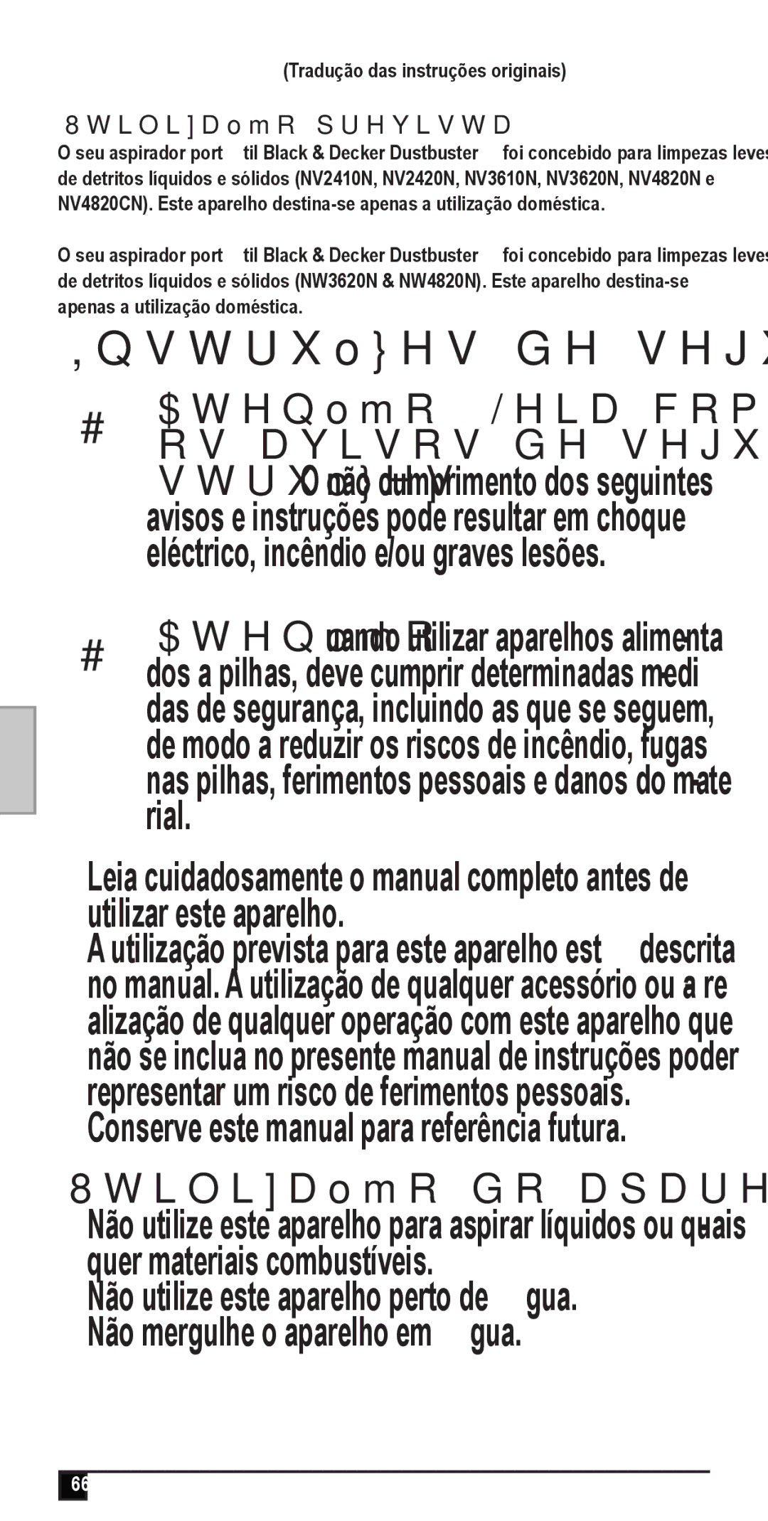 Black & Decker NV4820CN, NW4820N, NV2420N, NV3610N manual Instruções de segurança, Utilização do aparelho, Utilização prevista 