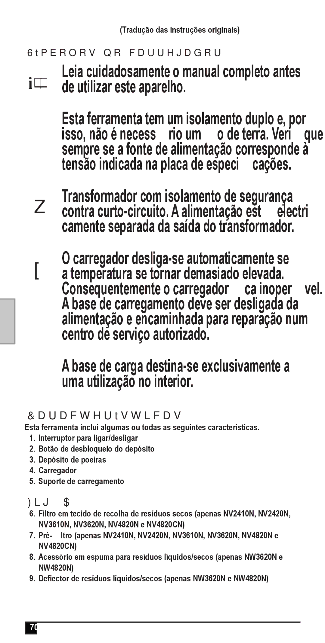 Black & Decker NW4820N, NV2420N, NV3610N, NV4820CN, NW3620N, NV3620N, NV4820N manual Fig. a, Símbolos no carregador 