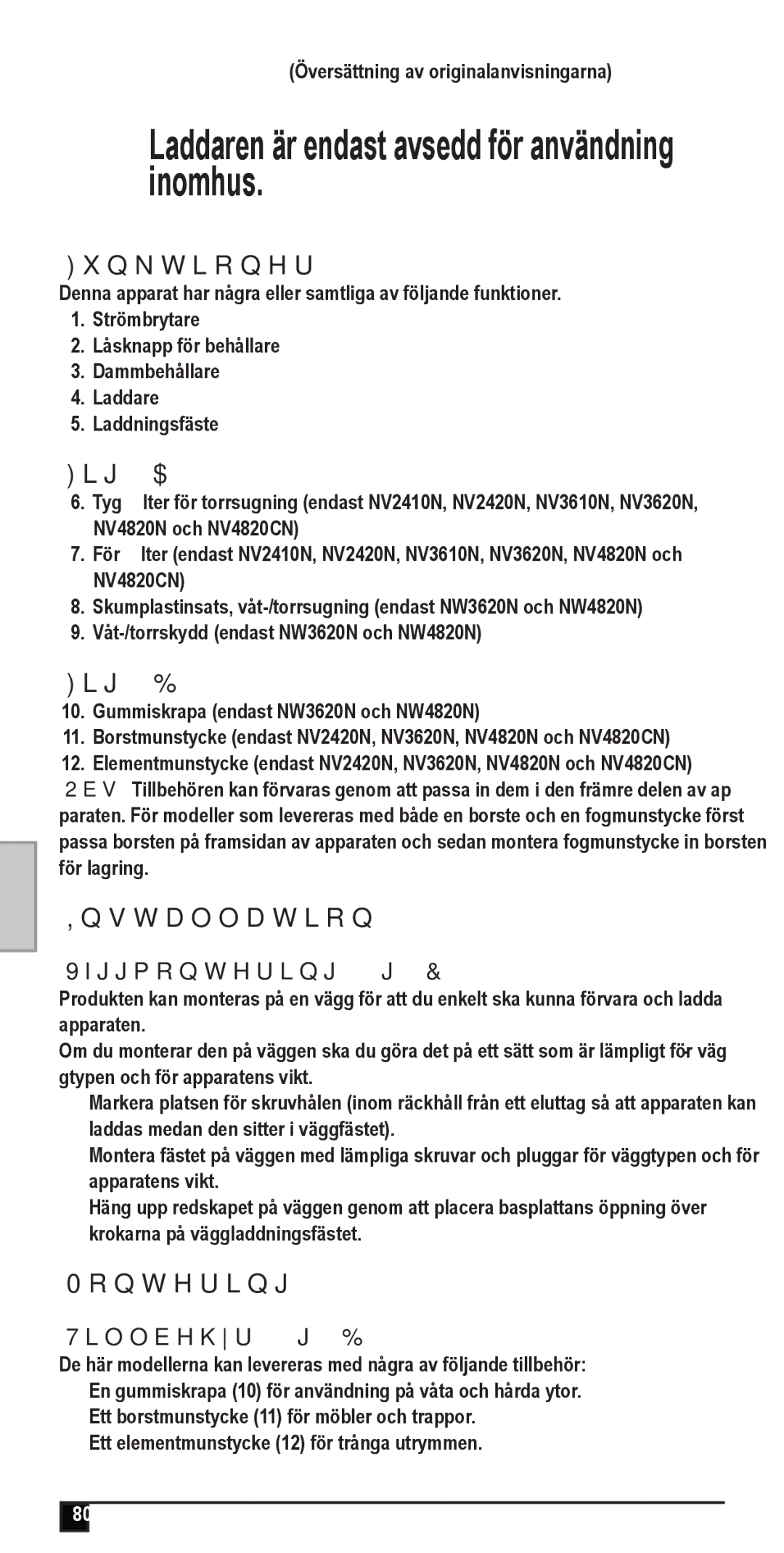 Black & Decker NV4820CN, NW4820N, NV2420N, NV3610N, NW3620N Funktioner, Montering, Väggmontering fig. C, Tillbehör fig. B 