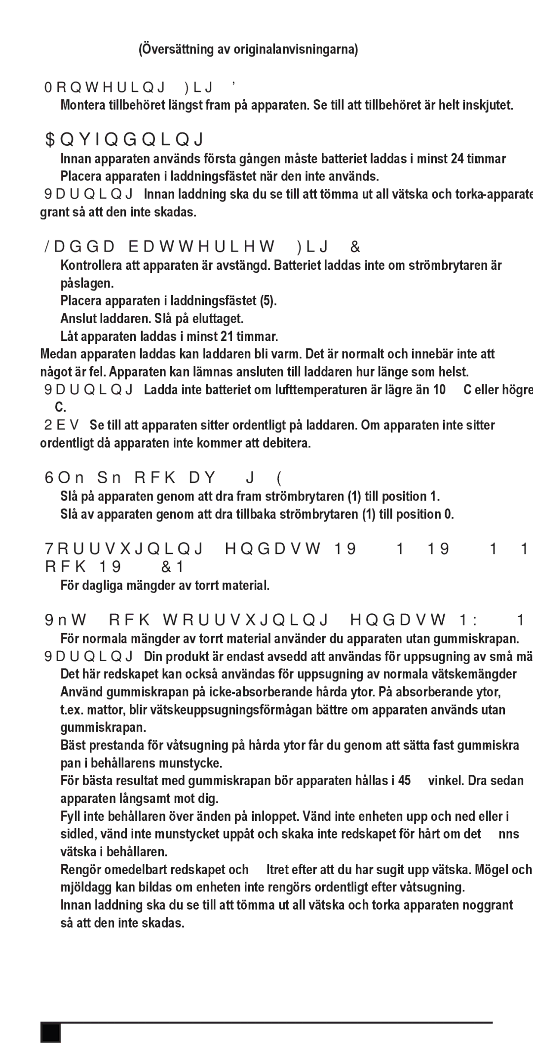 Black & Decker NW3620N, NW4820N, NV2420N, NV3610N Användning, Ladda batteriet Fig. C, Slå på och av fig. E, Montering Fig. D 