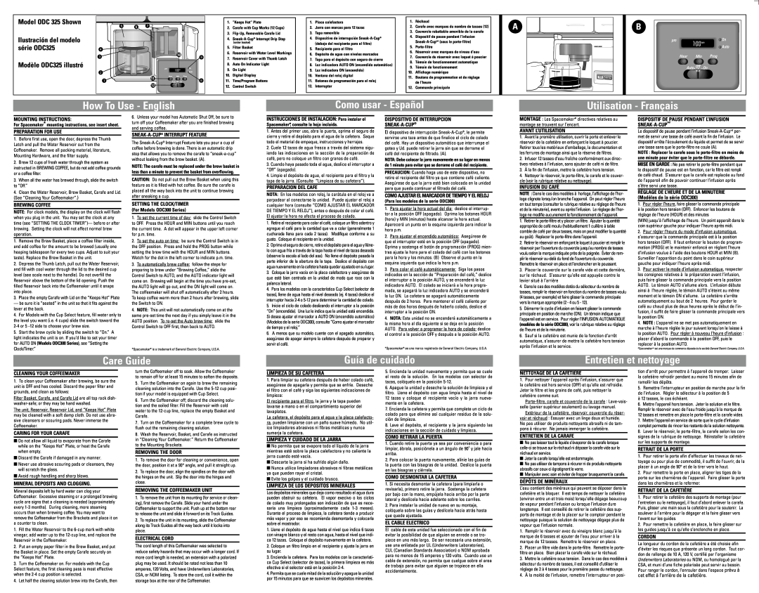 Black & Decker ODC150 How To Use - English, Como usar - Español, Utilisation - Français, Care Guide, Guía de cuidado 