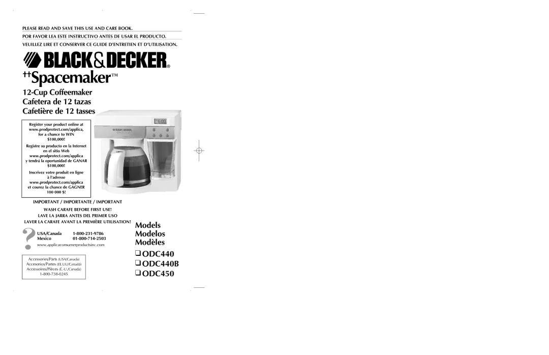 Black & Decker manual Models Modelos Modèles ODC440 ODC440B ODC450, USA/Canada Mexico01-800-714-2503 