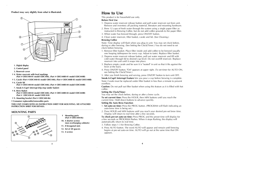 Black & Decker ODC440 manual How to Use, Mounting Parts 