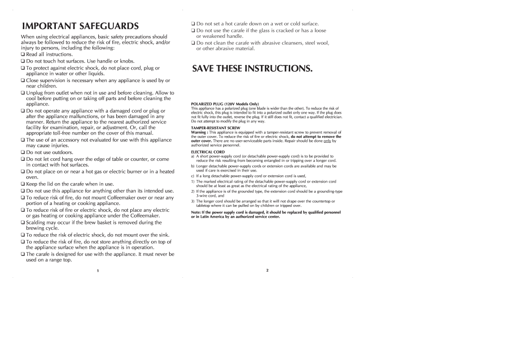 Black & Decker ODC440 manual Important Safeguards, Save These Instructions 