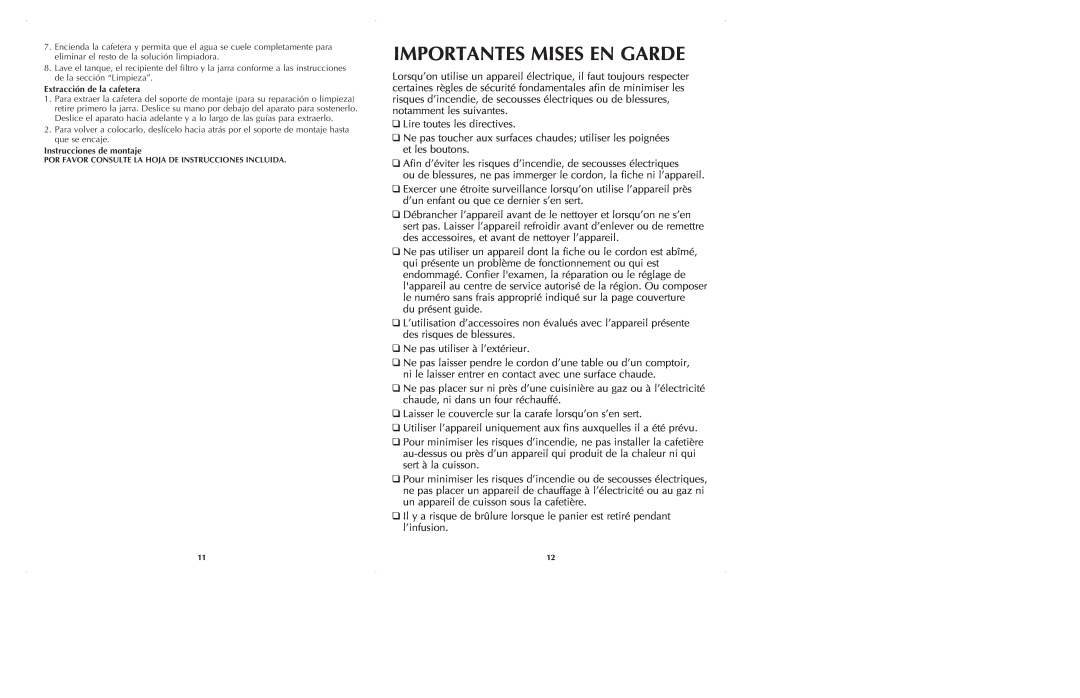 Black & Decker ODC440 manual Importantes Mises En Garde 