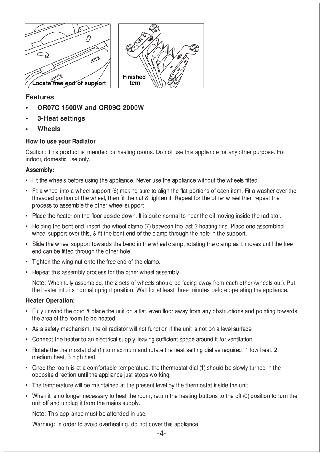 Black & Decker manual Features, OR07C 1500W and OR09C 2000W Heat settings Wheels 